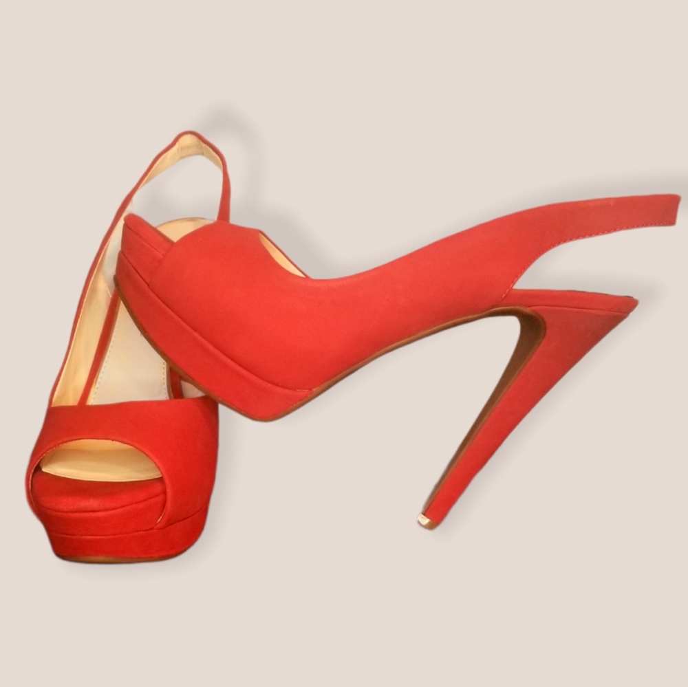 Jessica Simpson Red Suede Platform Strap Heels